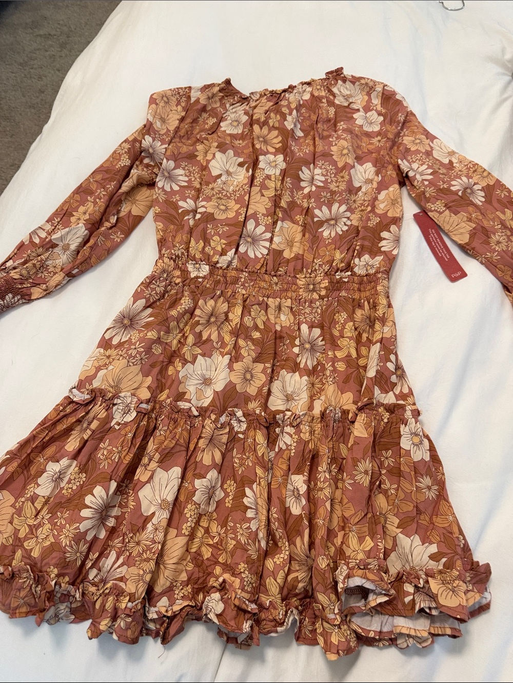 Floral Ruffle Rust Brown Mini Dress - Picture 4 of 4